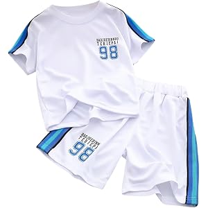 2 Piece Athletic Outfits for Boys Quick Dry Sport T-Shirts Shorts Set Kids Letter Print Summer Tracksuits Clothes Loose