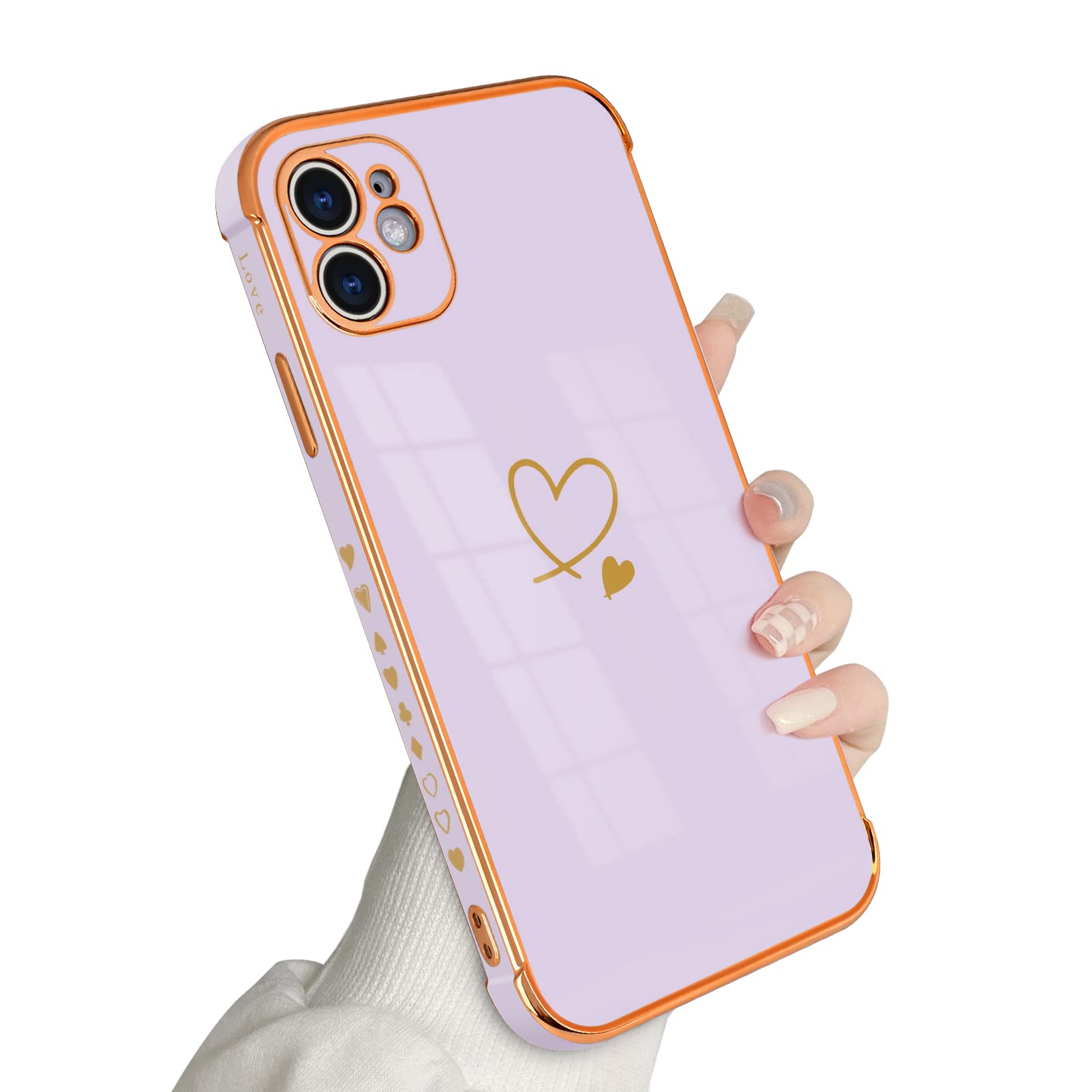 Newseego Case Compatible with iPhone 11, Cute Gold Heart Design Shiny Electroplated Soft Silicone Case for Girls and Women Ultra Slim Shockproof Full Protective Back Cover Case for iPhone 11