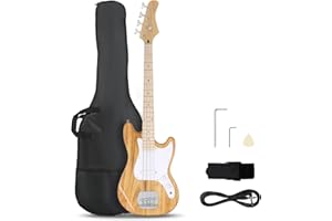 Ktaxon 4 String Electric Bass Guitar, Beginner Electric Bass Guitars Kit with Gig Bag, Shoulder Strap & Cable, Accessories, 42.5" Single-Coil Pickup Bass Guitars W/Fixed Bridge (Nature)