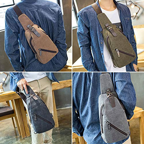 IDAND Sling Bag Water Resistance Crossbody Daypack Casual Canvas Backpack Chest Bag Shoulder Unbalance Gym Fashion Bags Sack Satchel for Men & Women Outdoor Cycling Hiking Travel(Coffee) - Thumbnail 5
