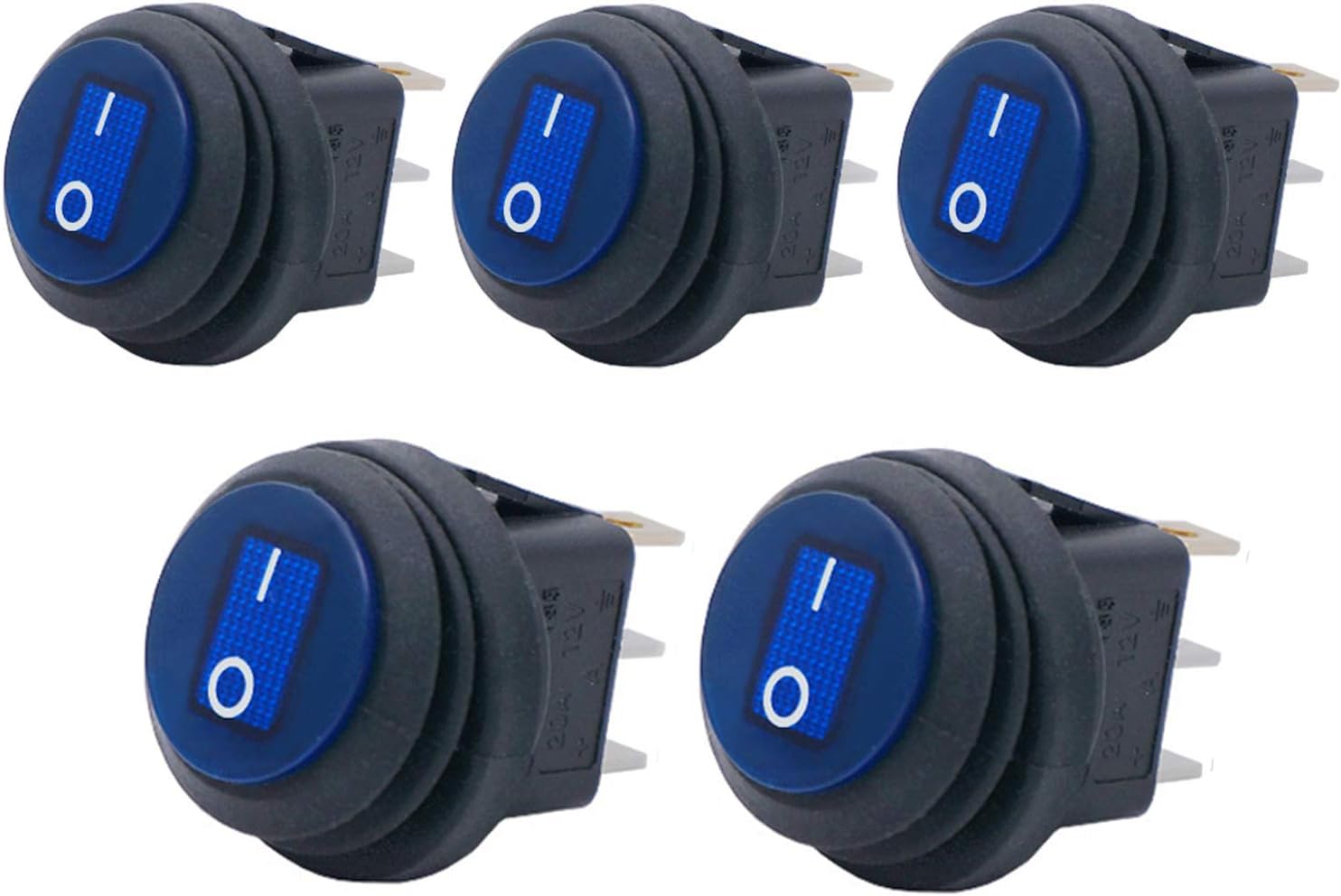 Twidec/5Pcs 12V 20A Waterproof Lighted Round Rocker Toggle LED Switch 3 Pins On-Off Car Truck RV Rocker Switch Blue for Boat KCD1-8-101NW-BU: Industrial & Scientific