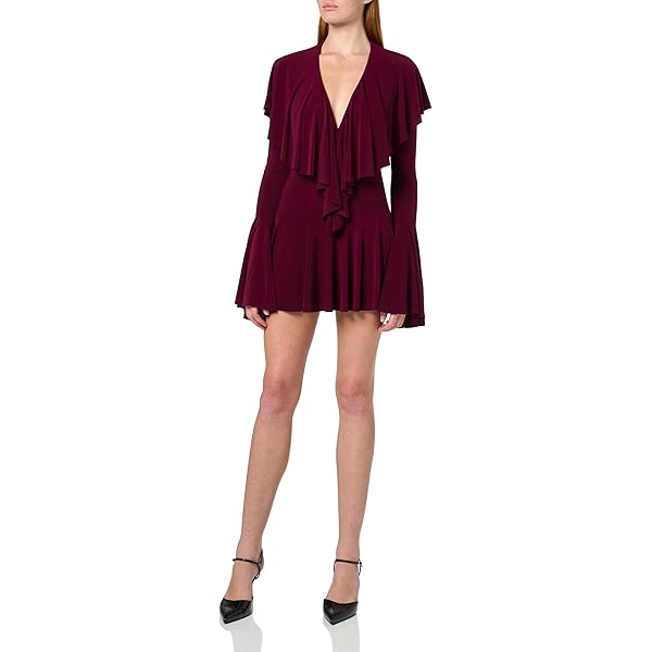 chinese dress ladies Norma Kamali Long Sleeve Deep V Ruffle Mini Dress