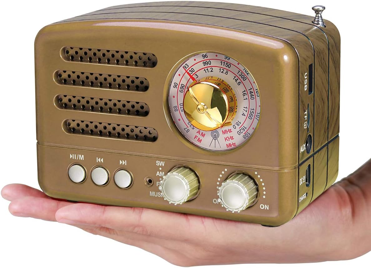 PRUNUS J-160 AM FM Retro Radio Bluetooth Speaker, Small Transistor Shortwave Radio, 1800mAh Rechargeable Battery Operated, Support TF Card/Aux/USB MP3 Player(Red): Home Audio & Theater