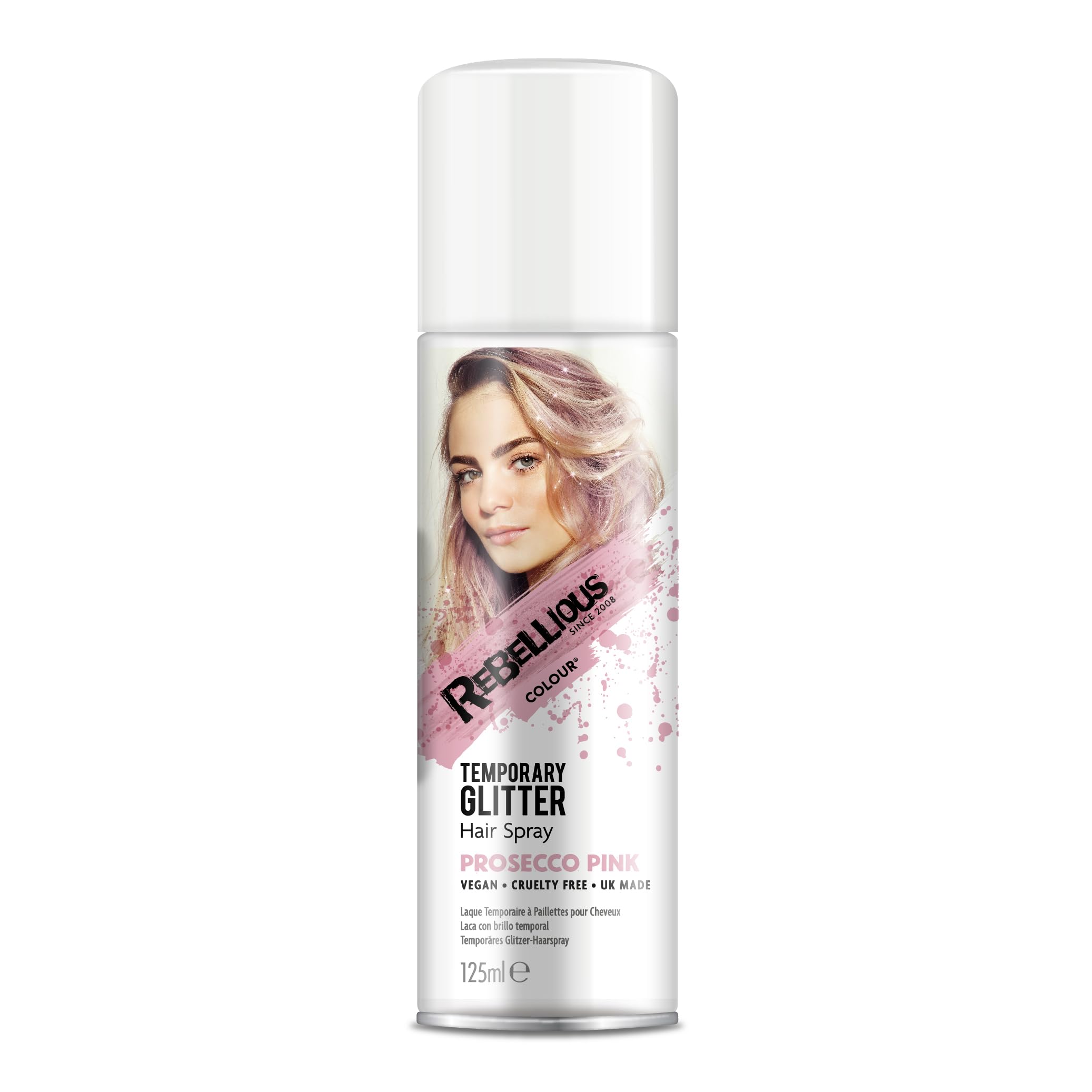 Glitter Hair Colour Spray, Prosecco Pink, 125ml, Loose