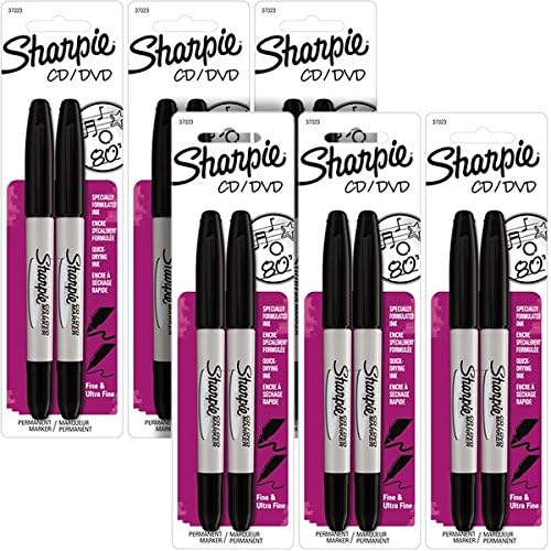 Sharpie CD/DVD Twin-Tip Permanent Markers, Fine/Ultra Fine Black Ink, Pack of 12