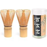 JUL WIND Matcha Whisk Set with 2-pack Bamboo Matcha Whisk | Handcrafted Traditional Japanese Chasen, 100-Prong Matcha Stirrer Wisk Mixer Brush for Authentic Matcha Tea Preparation