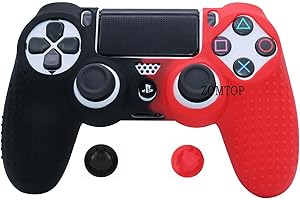 ZOMTOP PS4 Controller DualShock4 Skin Grip Anti-Slip Silicone Cover Protector Case for Sony PS4/PS4 Slim/PS4 Pro Controller with 2 Thumb Grips (Black and Red)