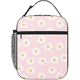 Pink Daisy Flower Insulated Lunch Bag Kids,Kids Lunch Box for Girls Boys,Bento Lunch Box Cooler Bag with Front Pocket for Women Men,Cute Lunch Tote Bag Lunchbox for Work/Office/School/Picnic