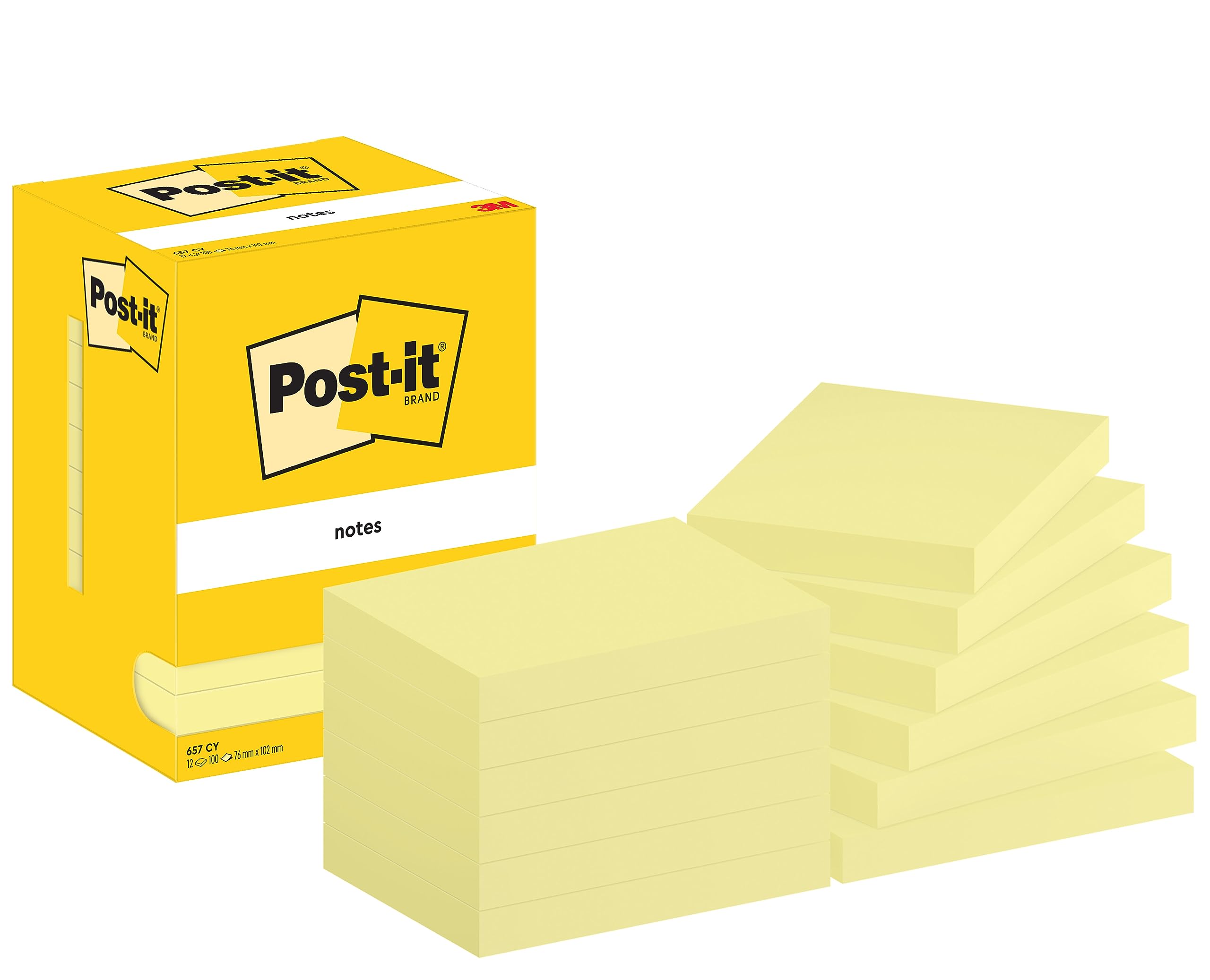 Post-it Notes Canary Yellow, Pack of 12 Pads, 100 Sheets per Pad, 76 mm x 102 mm, Yellow Color - Self-Stick Notes for Note Taking, to Do Lists & Reminders