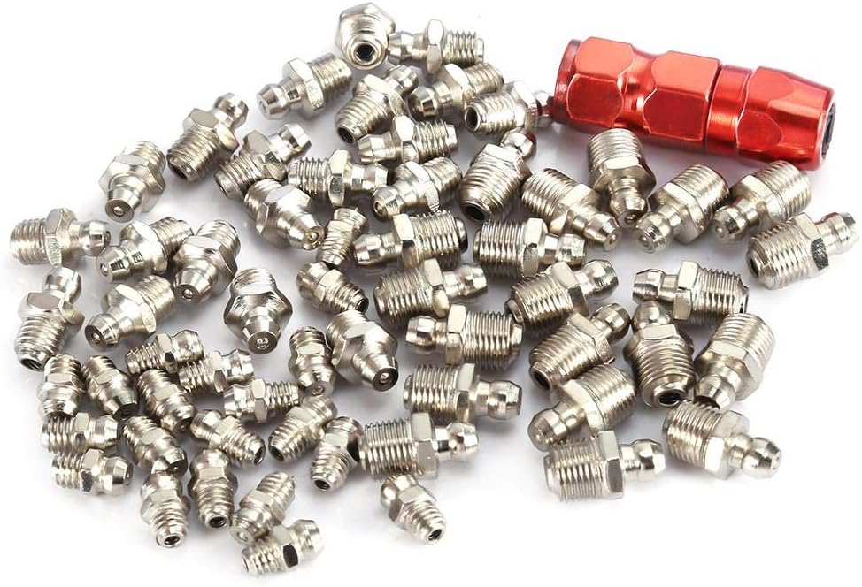 Metal Grease Nipple Fittings Assortment with Grease Gun Flat Mouth Mechanical Lubrication Part Replacement, Air Tools - Image 5