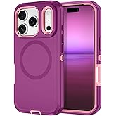 I-HONVA for iPhone 17 Pro Max Case [Compatible with MagSafe] Shockproof 3-Layer Full Body Protection [Without Screen Protector] Rugged Heavy Duty Cover Case for Apple iPhone 17 Pro Max,Purple/Pink