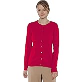 JENNIE LIU Women's 100% Cashmere Button Front Long Sleeve Crewneck Cardigan Sweater