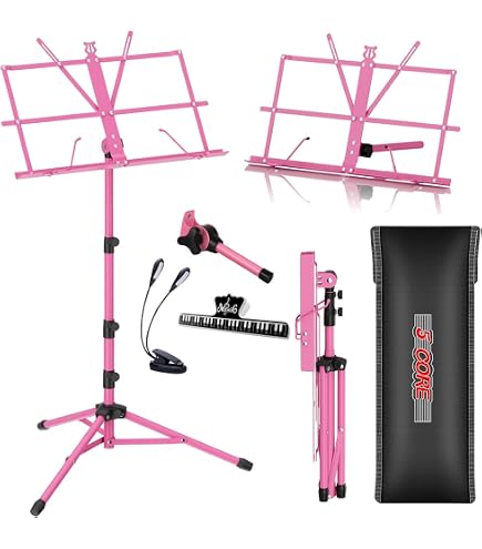 Supporto Musicale Paititi Pieghevole Rosa - Regolabile, Leggero, Con Borsa Inclusa