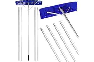 Gisafai Snow Roof Rake Snow Removal Tool with 5 Section Tubes 25 Inch Blade Adjustable 4.8-20 ft Reach Aluminum Shovel Rugged Slide for Single Cabins Car Roof(Dark Blue)