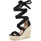 Allegra K Women's Espadrilles Platform Sandals Lace Up Open Toe Wedges Heels
