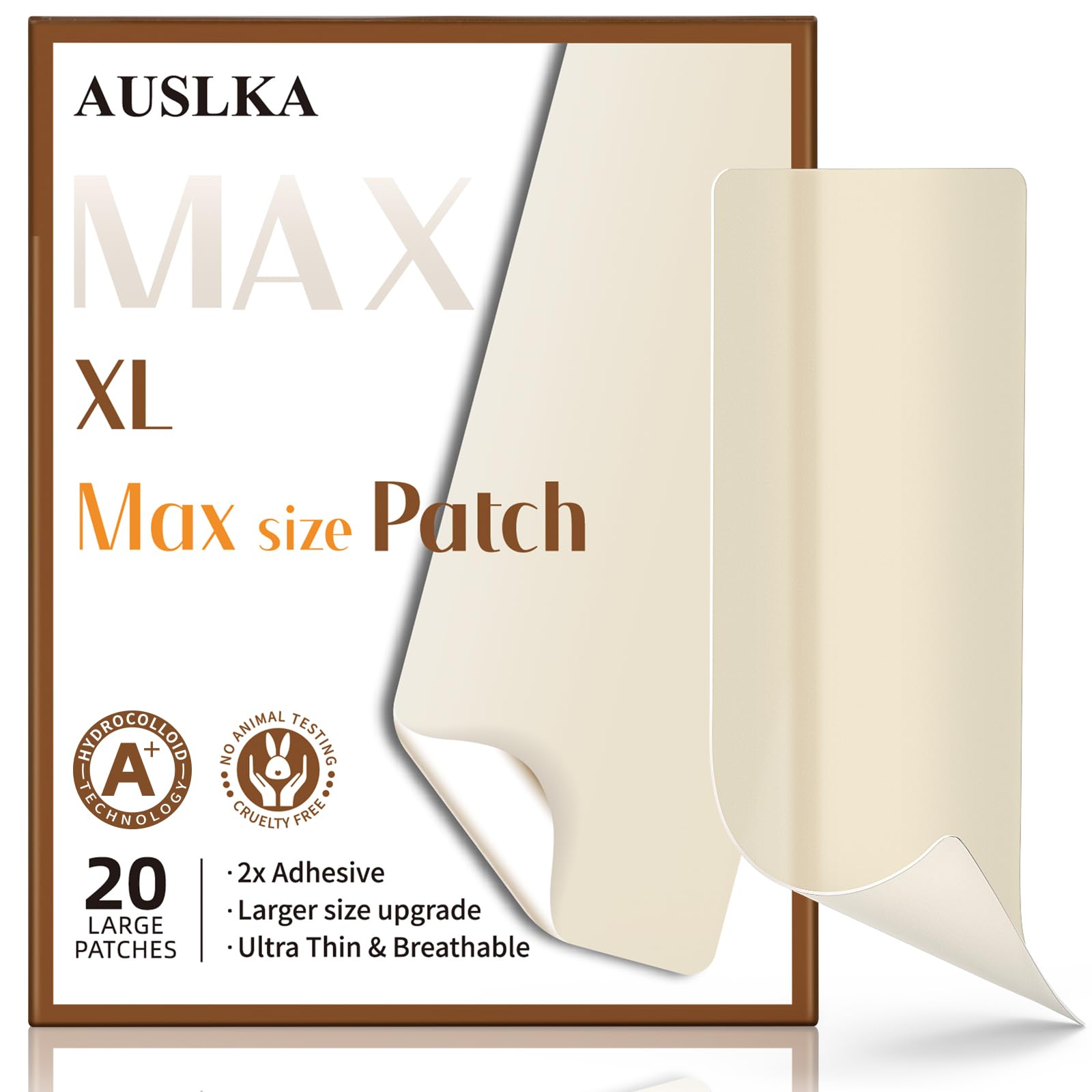 AUSLKA Large Blemish Pimple Patches XL - 20 Strips - Hydrocolloid Dots -Blemishes Patch - Zit Breakouts - Blemishes Stickers - Max Siz