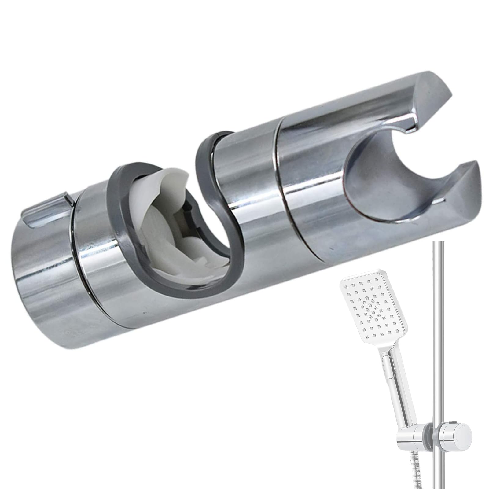18-25MM O.D. Rail Adjustable Shower Head Holder for Slide Bar, Universal Head Bracket Holder for Slide Bar Slider Clamp Bathroom Replacement 360° Swivel Sprayer Holder,Plated