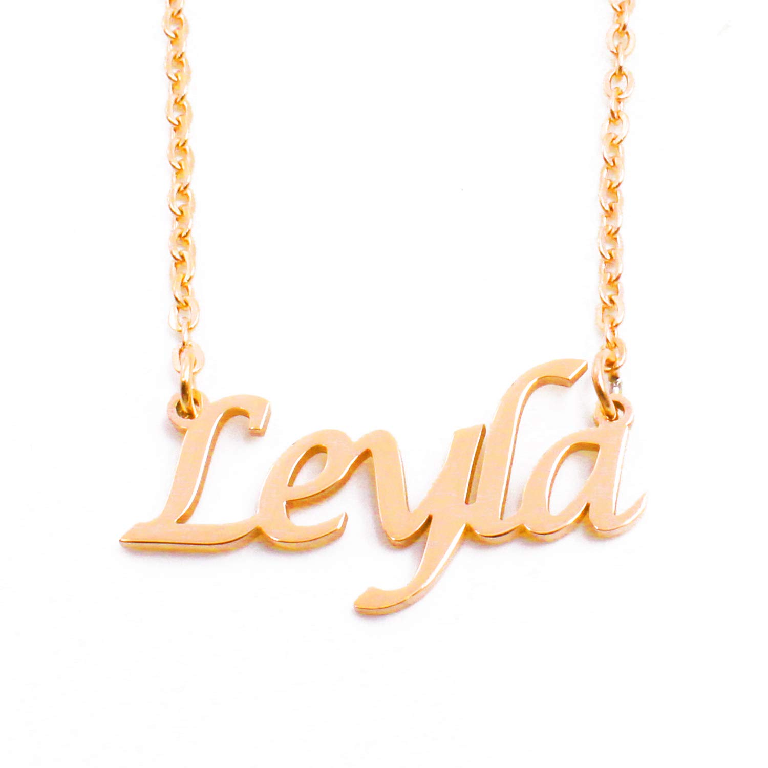 Kigu Leyla Personalised Name Necklace - 18ct Gold Plated Necklace - Adjustable Chain 16" - 19" - Inc Gift Packaging