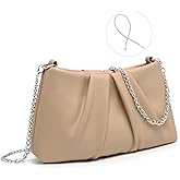 Dasein Elegant Pleated Evening Bag Soft Vegan Leather Clutch Purse Dressy Formal Handbag with 2 Chain Straps for Women