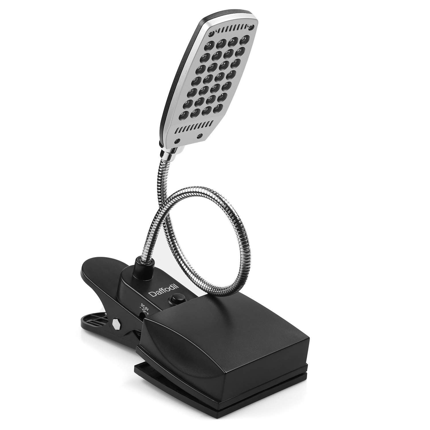 Daffodil ULT300 Clip-On Reading Light – Flexible Gooseneck Book Light with Large Clamp, USB or 4xAA Battery Powered, 3 Brightness Levels, Lamp for Headboard, Desk, Bedside or Bed - Black