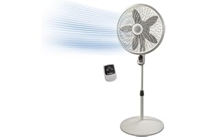 Lasko Cyclone Pedestal Fan, Adjustable Height, Remote Control, Timer, 3 Speeds, for Bedroom, Kitchen, Office and Living Room, 18", White, 1885, Large