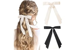2 Pack Bow Hair Clips with Long Tail, Ribbon Hair Bows for Women, Elegant Tassel Hair Bow Clips, Bowknot Barrettes Hair Acces