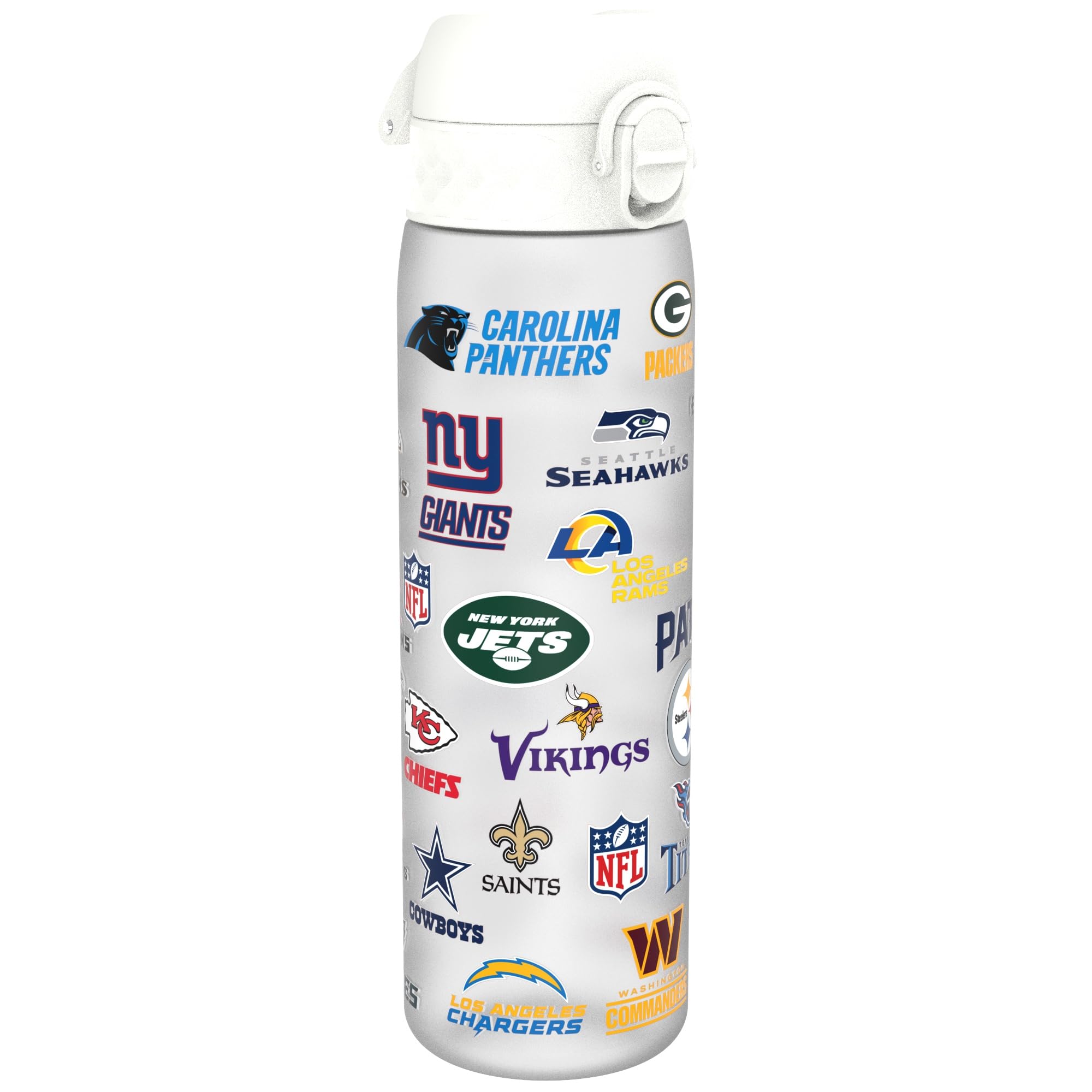 Ion8 NFL Multi Teams Water Bottle, 500 ml/18 oz, Leak Proof, Easy to Open, Secure Lock, Dishwasher Safe, BPA Free, Hygienic Flip Cover, Carry Handle, Fits Cup Holders, Easy Clean, Carbon Neutral