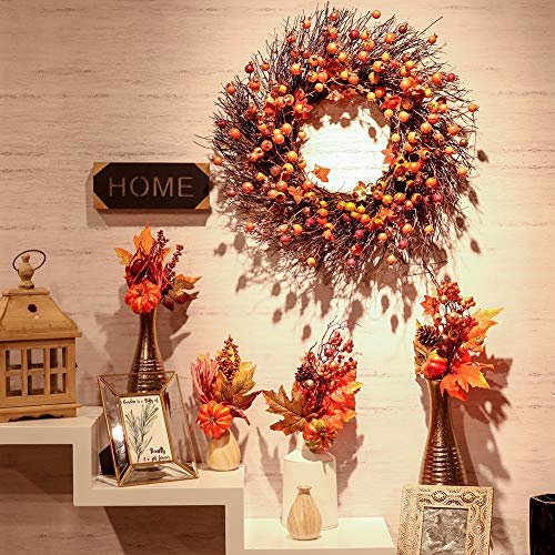 Valery Madelyn 4 Packs Fall Picks with Artificial Pumpkins, Berries and Maple Leaves, Floral Picks for Fall Decor, Thanksgiving Fall Decorations, Autumn Decor, Crafting and Displaying