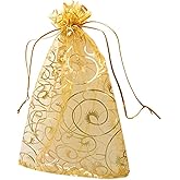 Wedding Favors - 100pcs Gold Organza Bags, 5''x7'', Party & Candy Bags