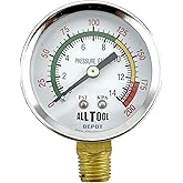 2" Air Pressure Gauge Lower Side Mount 1/4" NPT 2" Dial - 0 to 200 PSI (Color Coded)
