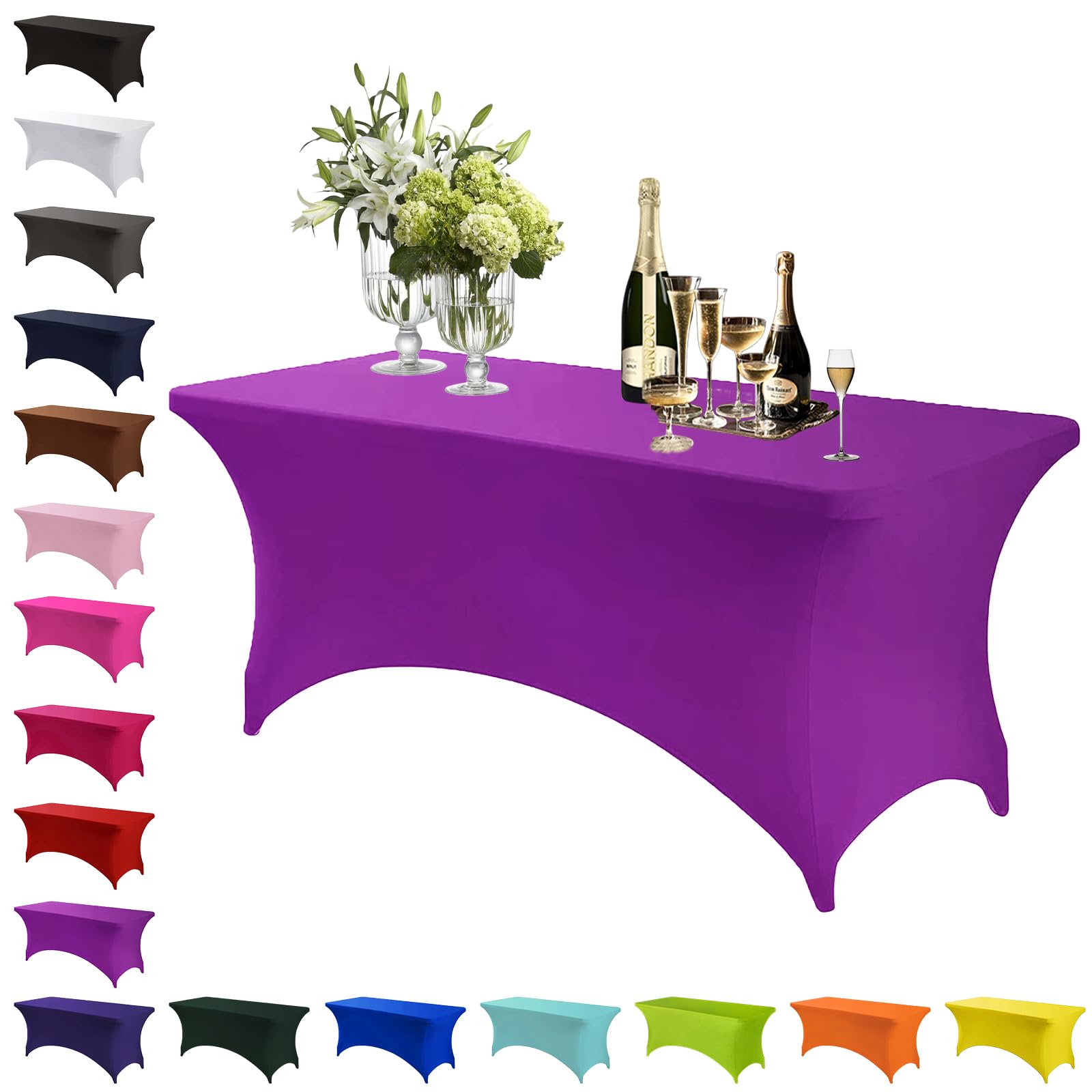 Mienocol Purple Spandex Tablecloths,6FT Stretchable Rectangle Table Cover Washable Tablecloth Universal Patio Elastic TableCover for Kitchen,Event, Wedding, Cocktail Bar Exhibition,Banquet,Party