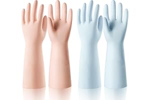 ThxToms 2 Pair Nitrile Dishwashing Cleaning Gloves,with Cotton Flocked Liner,Reusable,Skin-Friendly & Anti-Slip,Pink&Blue