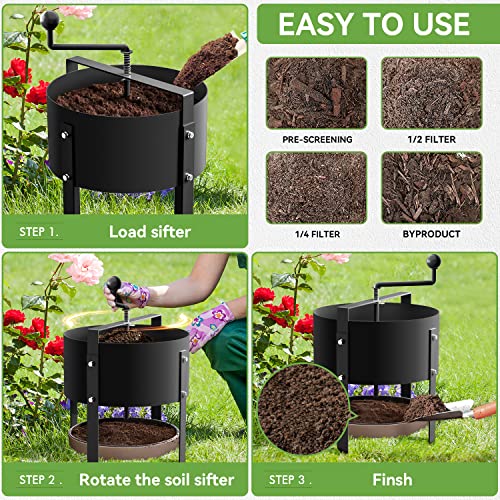 Rotary Soil Sifter Compost Sieve Garden Potting Sifting Mesh Rock Sand