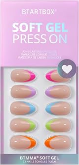 BTArtbox Press On Nails Short French Tip Almond 30Pcs 15 Sizes Neon Rainbow view 7
