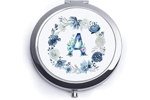 QUSTGO Personalized Gift for Women Girls, Custom Gifts for Adult Teen Kid, Floral Monogram Alphabet Initial Compact Mirror for Christmas, Stocking Stuffers, Secret Santa, Graduation, Birthday, Wedding