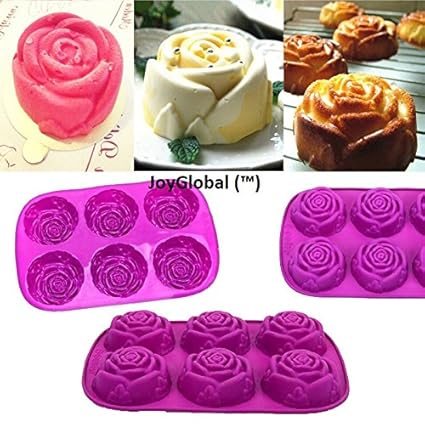 JoyGlobal Silicone 6-Cavity Rose Muffin Soap All Purpose Baking Mould, Multicolor