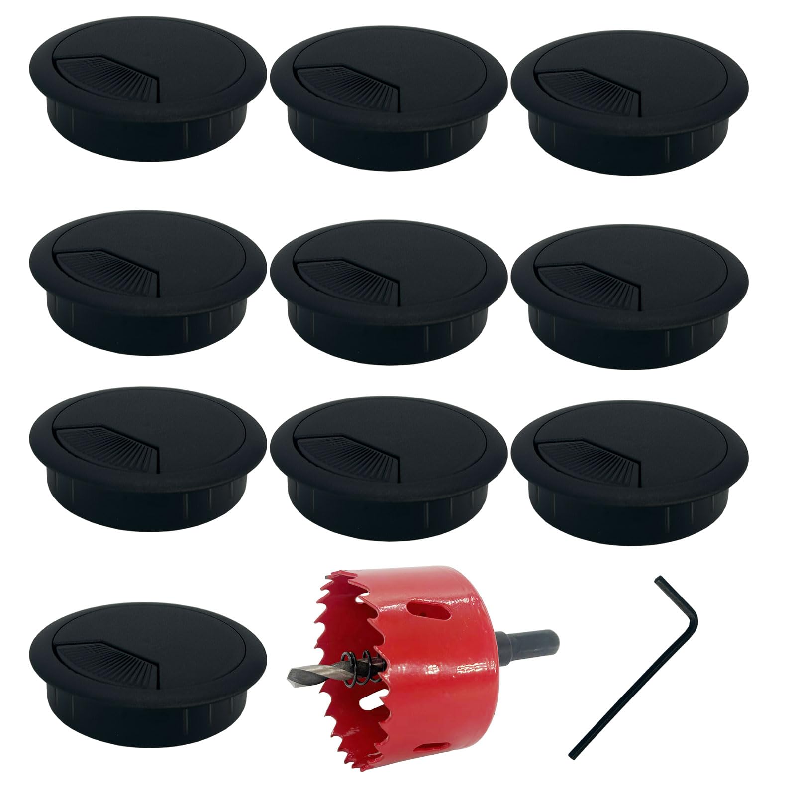 10 Pcs Desk Grommet 60mm with 60mm Hole Saw, Desk Cable Hole Cover,Plastic Desk Cable Grommet,Computer Desk Wire Hole Cover (Black)