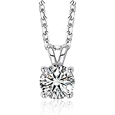 MomentWish Moissanite Solitaire Pendant Necklaces for Women Sterling Silver 0.3/0.5/1/2-Carat D Color VVS1 Clarity Mossanite Jewelry for Women