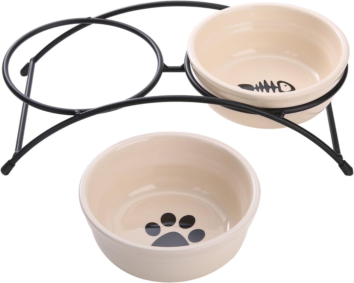 Pet Bowl Ceramic Stand -FUBARBAR Personalized Cute Elevated Raised Pet Food Water Feeding Serving Safe Double Bowls Tray Feeder with Metal Raised Antiskid Stand for Dogs and Cats Outdoor