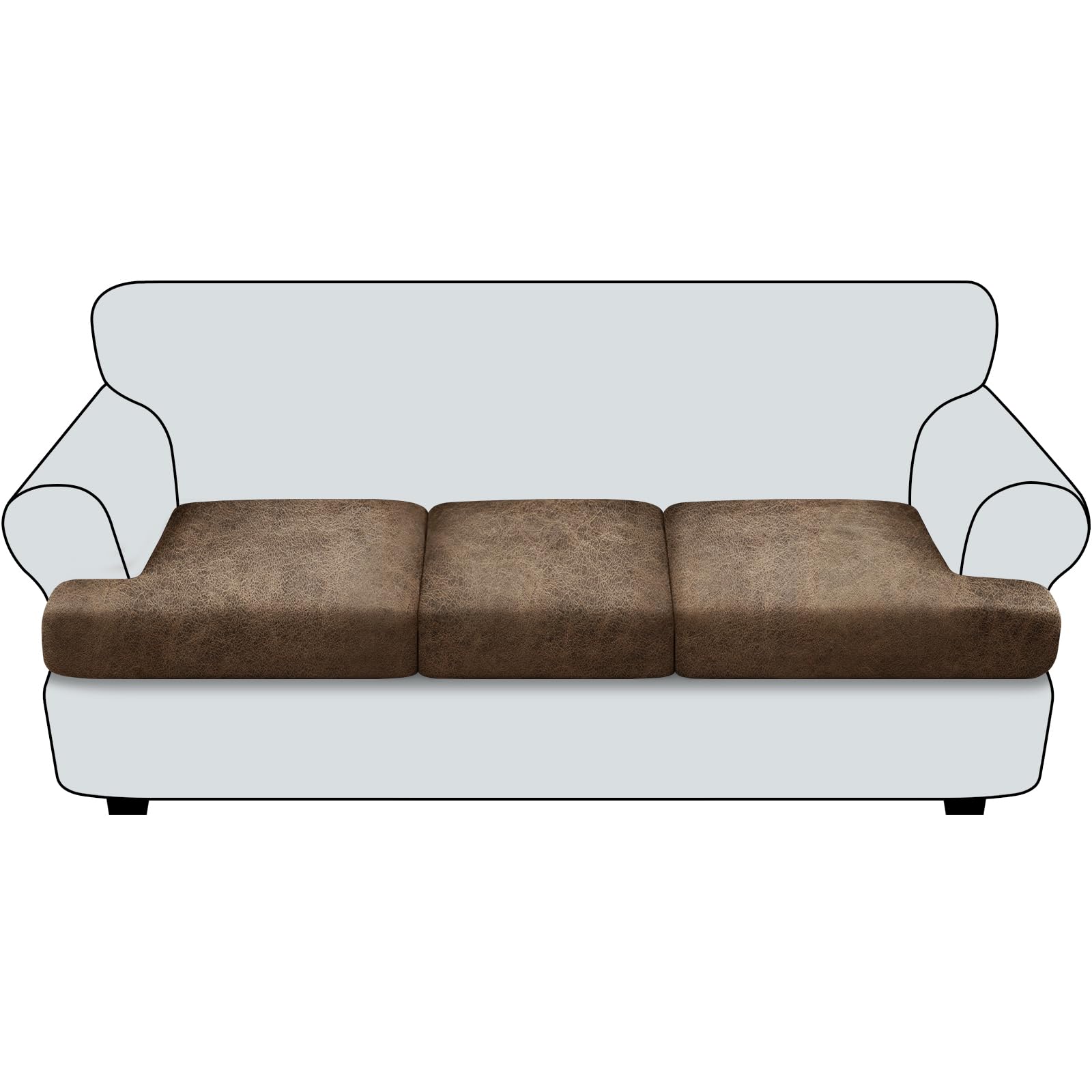 Photo 1 of Imnopqr T Cushion Sofa Slipcovers Leather-Look 3PC Stretch Sofa Cushion Covers for 3 Cushion Couch Individually Couch Seat Covers with Elastic Bands, Pet-Friendly, Non-Slip, Easy Fit - Light Brown