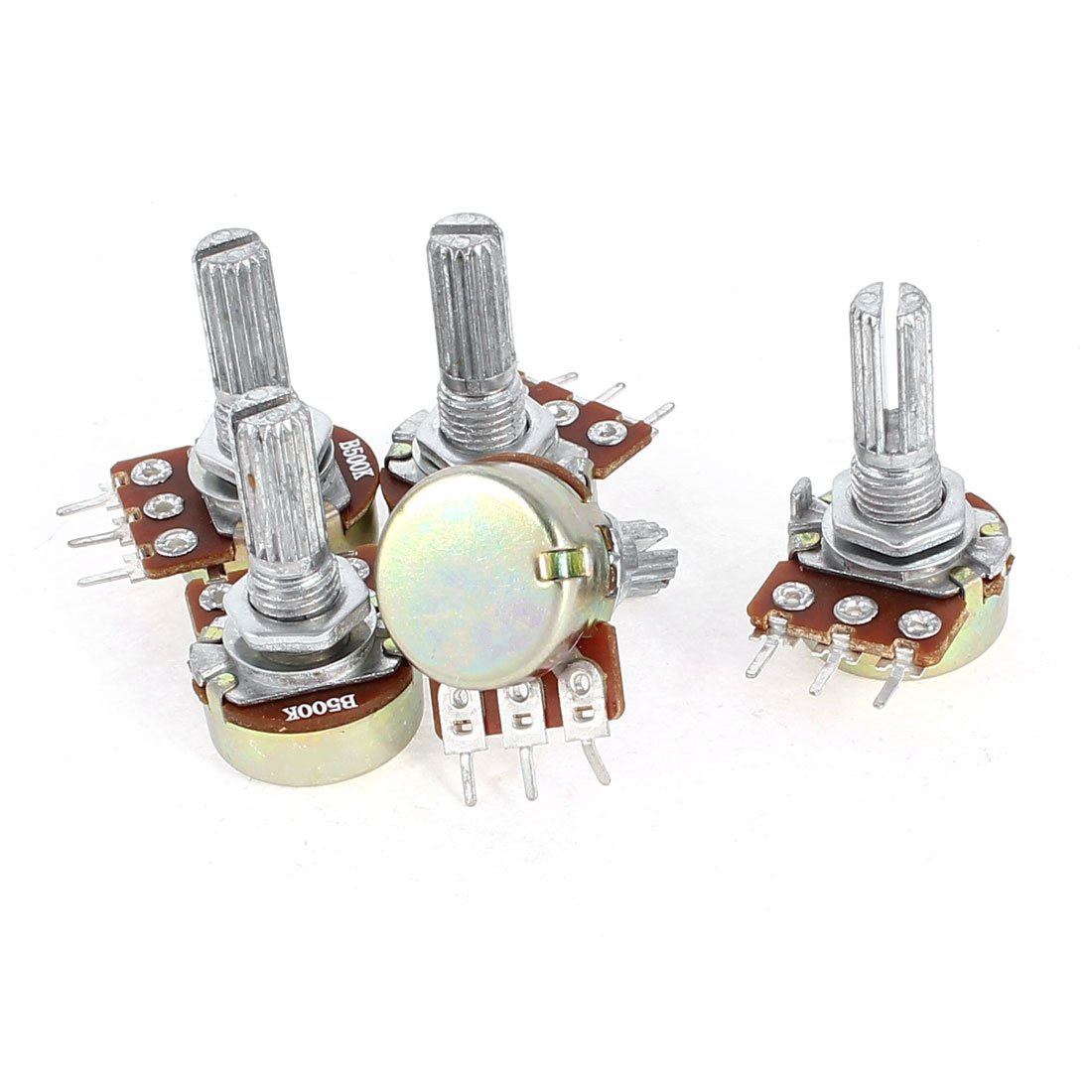 sourcingmap 5 Pieces 500K Ohm Metal Shaft Single Linear Rotary Taper Potentiometer