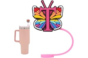 FADACC Silicone Straw Cover for Stanley Cup, Initial Letter Straw Cover, Beautiful Butterfly Style, Compatible with Stanley 40&30 Oz Tumbler (T)