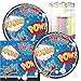 Super Hero Slogans Theme Plates and Napkins Serves 16 With Birthday Candles