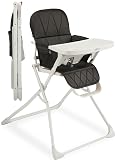 Primo PopUp Folding High Chair for Baby Age 6 to 36 Months - Black Folding Beach Style High Chair with Removable Dishwasher Safe Tray, 3pt Safety Harness, Leatherette Seat - Space Saving Design