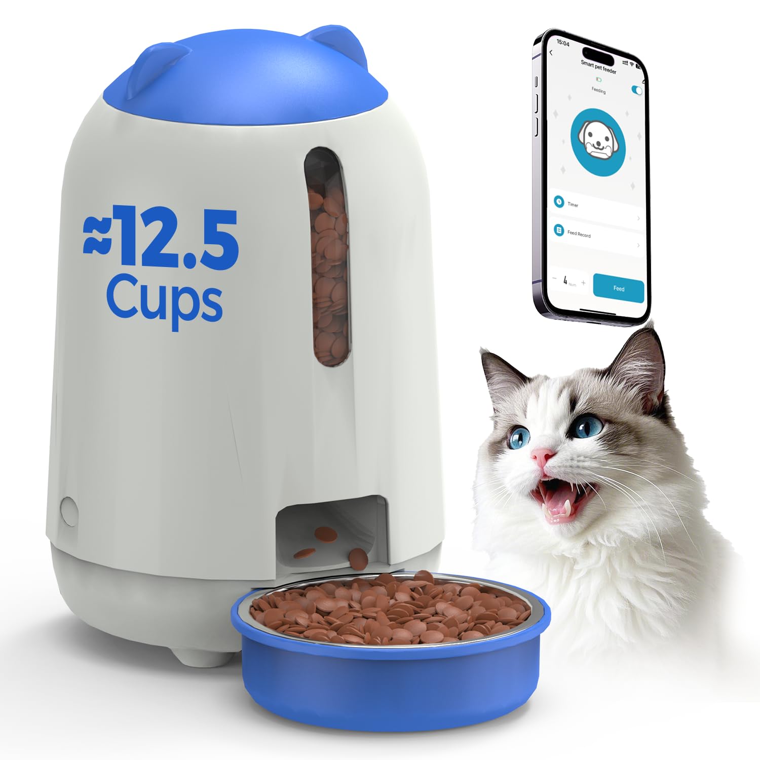 Photo 1 of PAPIFEED Automatic Cat Feeder, 2.4G WiFi Auto Cat Food Dispenser with App Control, 3L Auto Pet Feeder with Dual Power Supply, Detachable for Easy Clean for Cats and Small Dogs, Blue
