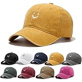 Tefelory Cute Smile Face Baseball Cap for Women Men Adjustable Vintage Washed Cotton Low Profile Dad Hat