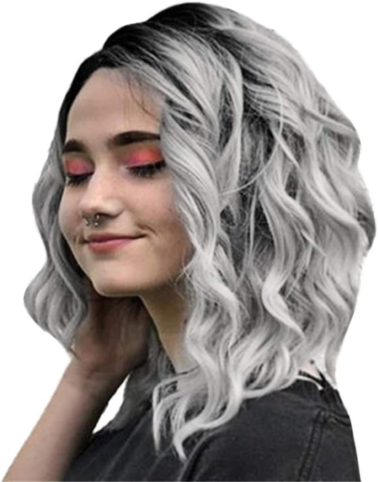 SMILEQ Beauty Short Wavy Bobo Wigs Human Hair Rose net Wig Glueless Front Wig Gray Women