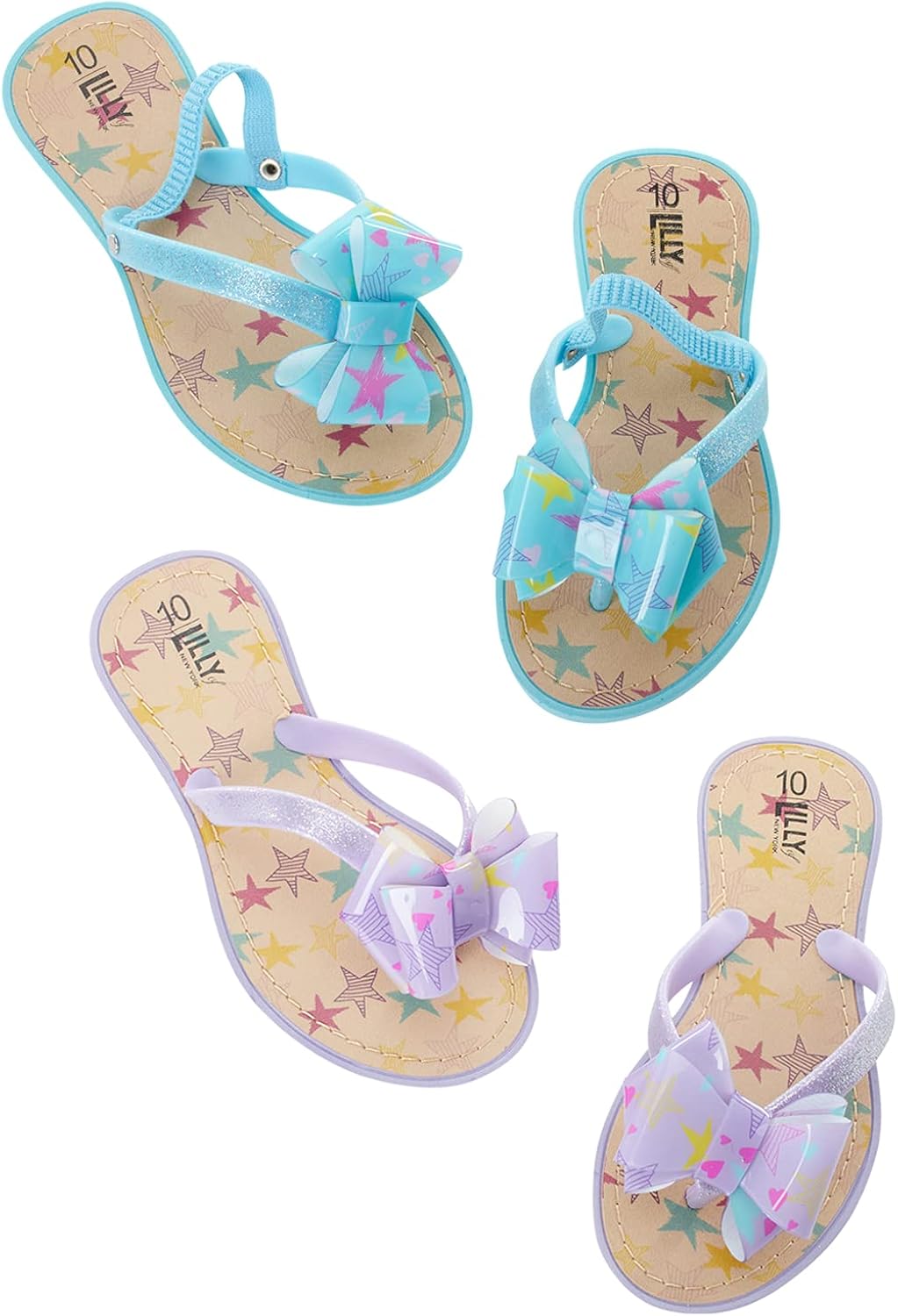  | Lilly of New York Toddler Girls' Sandals - Thong Flip Flops with Bow and Heel Strap (2 Pack) | Sandals