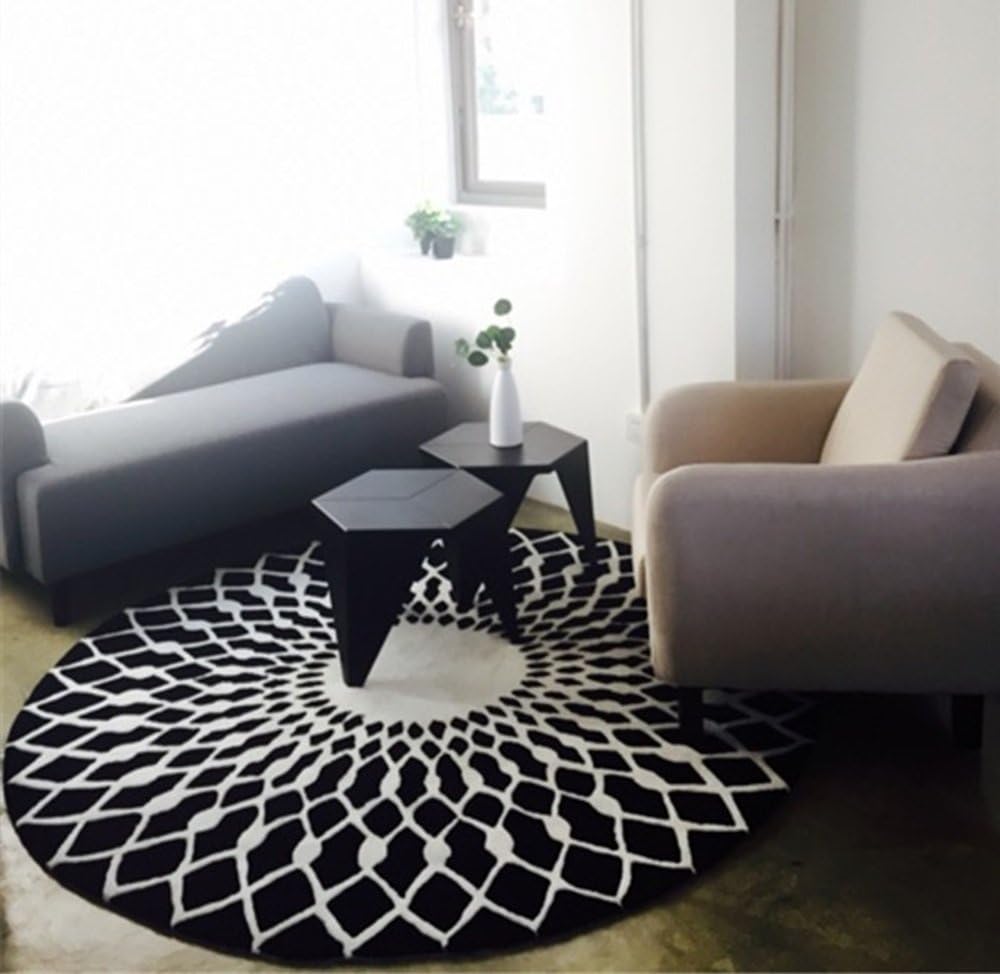 Élégant, noir, blanc, rond, salon, table basse, grand, tapis (taille