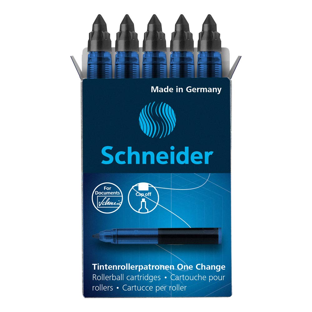 Schneider 185401 (for One Change Rollerball Pen, 1 x 5 Pieces, Indelible, Non-Erasable) Black